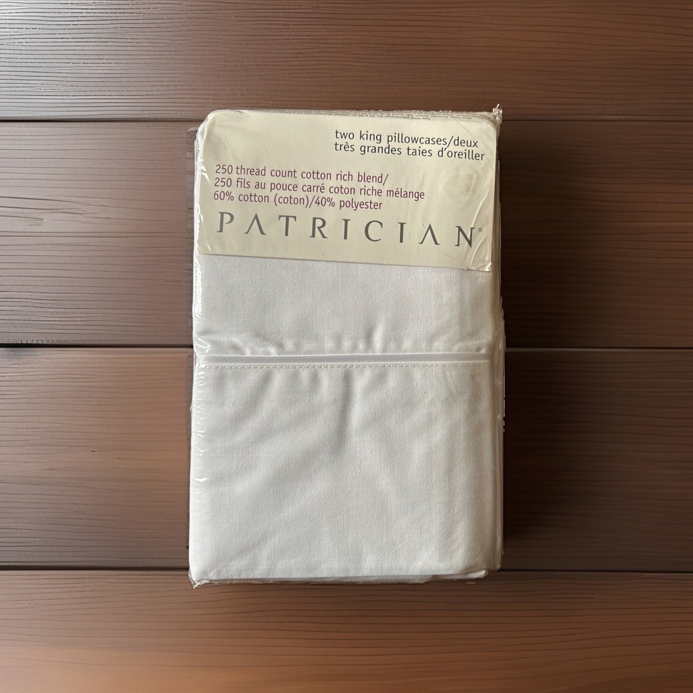 Vintage Patrician King Size Pillowcase Set 250 Count Cotton Blend New